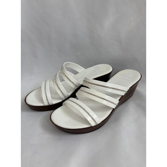 Apri by Italian Shoemakers White Bedazzled Wedge Mule Sandals sz 9 Y2K Platforms - Picture 1 of 7
